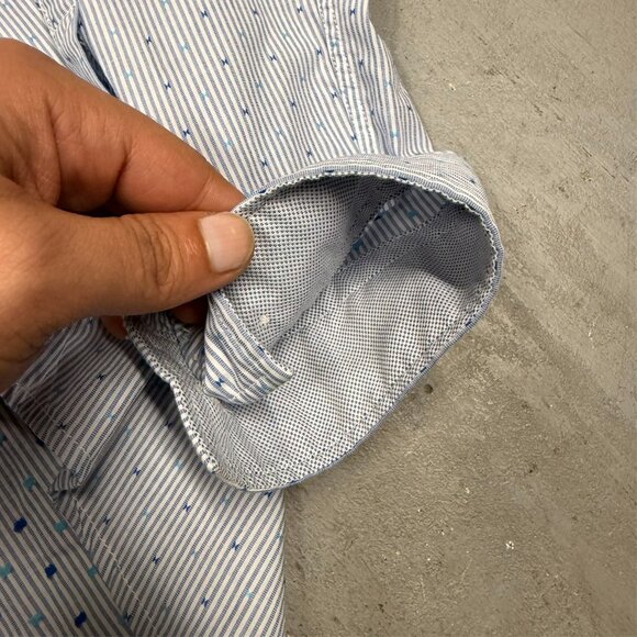 Hugo Boss Dress Shirt Long Sleeve Striped Regular Fit Cotton Blue 16 1/2 Large - Picture 8 of 11